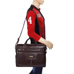 Veneer Men's 15.6 Inch Waterproof Synthetic Leather Computer Laptop Messenger Bag Briefcase Satchel Shoulder Bag (Brown, Large) image 3
