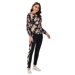 alisba Women's Round Neck Cotton Tracksuit – Stylish Full Sleeve Sweatshirt & Joggers Set | Casual Lounge Wear | Soft & Comfortable Activewear for Gym, Running, Yoga & Travel – Black image 1