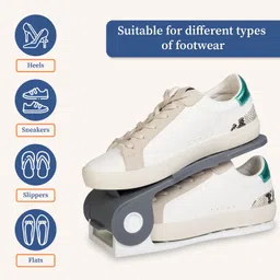 HomeStrap Plastic Shoe Organizer Slot (Pack Of 12) (Grey/White)| Adjustable | Space Saver | Double Deck Shoes Storage Holder For Rack And Shelf, 25X10X12 Cm image 5