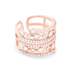 zaveri pearls Rose Gold Dazzling Cubic Zirconia Party Bling Statement Brass Adjustable Ring For Women-ZPFK15430 image 5