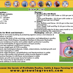 Growel Agrovet Grow E-Sel : Vitamin E, Selenium,Vitamin C, And Biotin, For Poultry, Cattle, Horses, Pigs, Goats, Sheep, Pigeons, And Birds 200 Gm. image 3