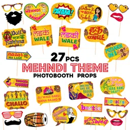 Zyozique 27 Pcs Mehandi Props for Photoshoot,Marriage Props for Wedding,Haldi Props for Bride and Family,Bride to Be Props-Photobooth Card Size - Lenth-6.7 inch and Width-4.5 inch. image 2