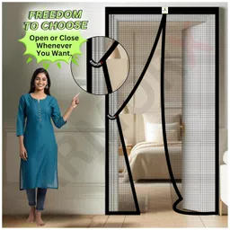 ARMORX High Tensile Polyester Magnetic Door Mosquito Net, Self Closing Magnets with Buckle Strap, Protection from Insects, Pets & Kids Friendly - BLACK-210cm x 100cm image 2