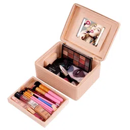 Hard Craft Large Capacity Cosmetic Bags for Womens Girls Bride Multi Functional Beauty Case Wedding Makeup Jewelery Bridal Box Leather Storage Organizer Home Travel with Mirror Handle 23x18x12 cm image 3