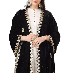 a r silk Women's Black Velvet Chandana & Gotta Patti Work With Gotta Patti Lace Fancy Dupatta(ARS0754) image 4