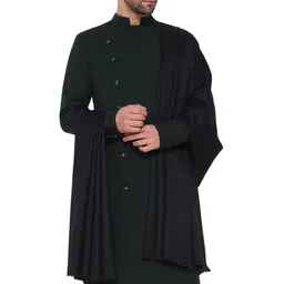 pashtush Mens Fine Wool Shawl, Paisley Design, Black image 1