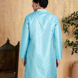 amazon brand - symbol Men's Polyester Brocade Regular Festive Long Kurta & Pyjama Set (2pcs) image 2