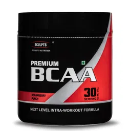 Sculpts Nutrition Premium BCAA 375g | Pre Workout & Intra Workout Supplement with Added 1000mg Citrulline Malate & 2500mg L-Glutamine | Strawberry Flavour - 30 servings image 1