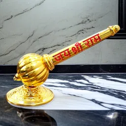 rianz RIANZ® Lord Shree Hanuman Ji Big Gada with Jai Shree Ram Engraving Idol for Mandir Pooja Room Home & Office Decor, Bajrangbali Sankat Mochan God Idol for Car Dashboard (Golden - Metal Gada) image 5