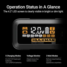 Hulkman Sigma 10, 10A 12V/6V Car Battery Charger for 30-240Ah, Battery Maintainer and Float Charger, Trickle Charger with Desulfator for Lead-Acid, LiFePO4 Battery, Automobile, Truck, Motorcycle, RV image 2