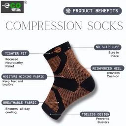 Neuropathy Pain Relief Cooling Compression Socks for Men & Women - Ecosync Ortho Bamboo Cotton Nano, Copper, Burnt Orange, Best Rated, Open Toe, Injury Recovery. image 2