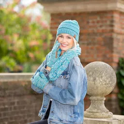 funky junque Cable Knit Beanie Infinity Scarf Texting Glove Lined Matching Set image 3