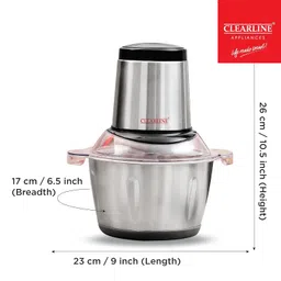 Clearline Quad Pro Maxi Chopper - 400W Full Copper Motor. 1.5L Stainless Steel 304 Food Grade Bowl with Efficient Quad Blade Design & Non-Slip Rubber Base for smooth operation image 3