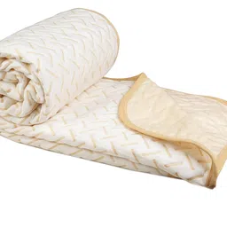 BSB HOME Premium Cotton Viscose Dohar/AC Quilt/Blanket for Double Bed Size (90 x 86 inches) |Lightweight Knitted Dohar with a Matching Handbag - 250 GSM |Double - 230x220 cms - Beige & White image 1