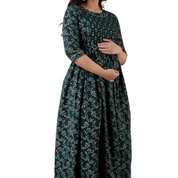 anuom Women's Printed Cotton Maternity Designer Kurti Gown (Green yok gota) image 4