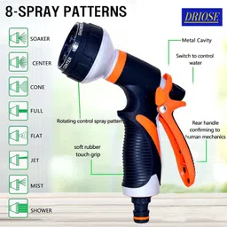 driose DRIOSE® Heavy Duty 3 Layered 1/2 Inch Braided Water Hose Pipe 30 Meters & 8 Pattern Spray Gun Quick Snap-in Connectors, Universal Multi Tap Connector, Garden pressure washer gun, car wash image 3