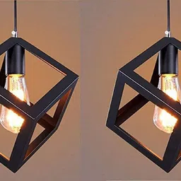 M2 Look Metal Square Cube Ceiling Pendant Light | Hanging Lamp for Living Room, Restaurant, Bar Counter, Hotels, Malls, Shops, Clubs, Pubs & Study 4 watt Bulb Included, Pack of 2 image 3