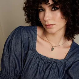 amazon brand - inkast Women's Denim Square Neck Puff Sleeve Crop Regular Fit Top image 4