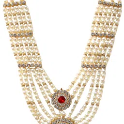 geetanjali OneStoreIndia Handmade Pear Stone & Studded American Diamond Necklace Jewellery For Men/Groom image 1