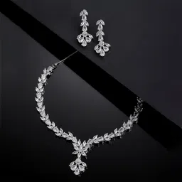 zeneme Jewellery Set Classic Style AD/American Diamond Studded Rose Gold Plated Handcrafted Circle Necklace Set for Women & Girls image 3