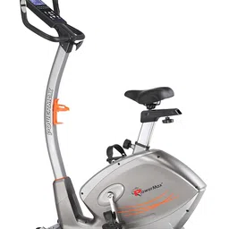 powermax fitness PowerMax Fitness® BU-750 Exercise Upright Bike with Hand Pulse, Adjustable Resistance, Water Bottle Cage, 9KG Flywheel for Cardio Training Workout at Home, Silver shine colour image 1