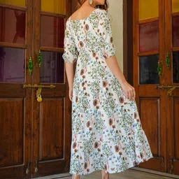 yash gallery Women's Rayon Floral Printed Tiered Style Maxi Dress image 4