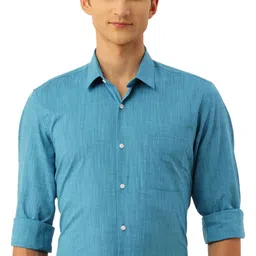 peter england Men's Slim Fit Full Sleeve Formal Textured Solid Shirt | Festive Duo-Tone Colour | 100% Cotton image 4