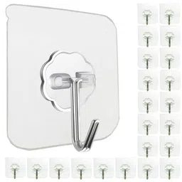jwxstore Stainless Steel Adhesive Hooks Bathroom Kitchen Wall Hooks, No Nail Sticky Hangers with Reusable Utility Towel Bath Ceiling 24 Pack 22Lbs Heavy Duty Waterproof and Oilproof Transperent image 1