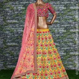 zeel clothing Women's Faux Silk Semi stitched Lehenga Choli (7031-Yellow-Latest-Bridal-Lehenga_Haldi Yellow_Free Size) image 2