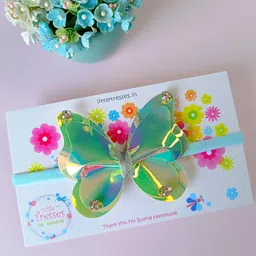 Little Tresses Baby Headband Set with Butterfly and Bow Designs for Newborn Girls | Soft Comfortable Hairbands (Double Tone Green & Blue, Silver, Set) image 2