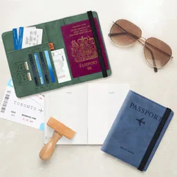 kintin Passport Holder Passport Cover with Credit Card Slot and BoardingPass Slot Bi-Fold Passport Wallet Case Book Travel Must Have, PU Leather- Unisex (Blue, Green) 1 Pcs image 3