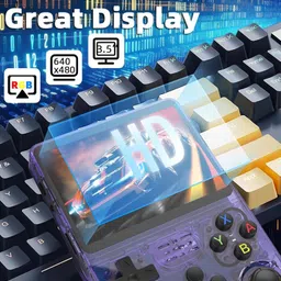 playtastic R36s Retro Handheld Game Console with 64G 3.5 Inch IPS Screen Built-in 20000+ Classic Games Open Source Linux System Portable Pocket Video Player with 3200mah Battery (Transparent Blue) image 4