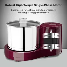 Butterfly Rhino 2 Litres Table-Top Wet Grinder | 150 Watts | Shockproof ABS Body | 4-way Grinding | Easy Clean & Maintenance | Stainless Steel Drum | 2 Years Manufacturer's Warranty | Cherry Red image 3