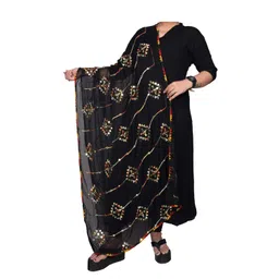 kemza Women's Embroidered Mirror Work Chiffon Dupatta Rajasthani Banjara Dupatta with Kuchi Work For Festival, Wedding, Party image 2