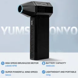 YUMSONYO Electric Air Duster 130000 RPM Compressed Air Duster, 3 Adjustable Gears Speed, Wireless Jet Dry Mini Blower, Used for Cleaning Computer Keyboards and Yard Leaves, USB to C Charge(Black) image 3