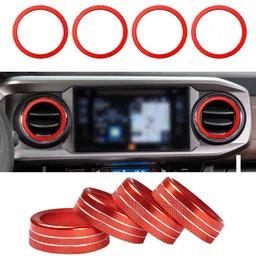 Auovo AC knob Cover Trims and AC Vent Inner Rings for Toyota Tacoma Accessories 2016-2023 Interior Air Conditioner Vent Ring Cover Trims Air Conditioner Knob Rings 8pcs-Set (Red) image 2