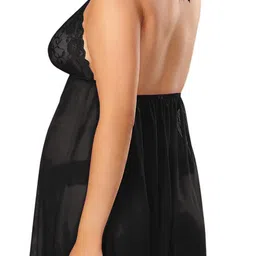 xs and os Women's Polyester Spandex Mix & Lace Solid Midi Babydoll Lingerie with Panty image 2
