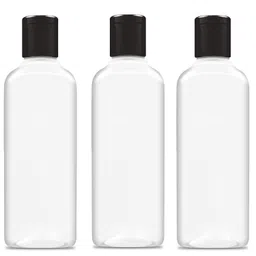 ERZA 200ml Squeeze Bottle with Flip Top Cap, Empty BPA-Free Refillable Container For Shampoo, Lotions, Liquid Soap, Creams, Liquid Cosmetic Travel Size Transparent Bottle, Black Cap, Set of 3 image 1