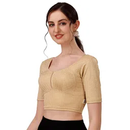 sft Round Neck Cotton Lycra Stretchable Elbow Sleeves Readymade Saree Blouse for Women Stylish image 3