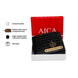 aica Personalized Name & Charm Self – Textured Leather Mens Wallet (Black) | Birthday Wedding Anniversary Engagement Gifts for Men image 5