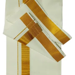 yettalan Mens Welcro Zip Pocket 100% Pure Cotton Dhoti Cream Color Mundu/Vesti (Double Layer) image 3