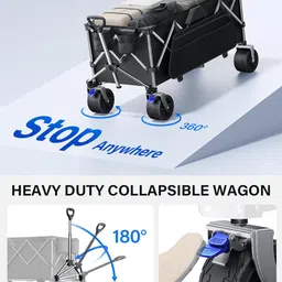 everyfun Pro Collapsible Wagon, 440lbs Wagons Carts Foldable with Big Wheels, Heavy Duty Utility Folding Wagon for Garden Camping Grocery Beach-Black image 5