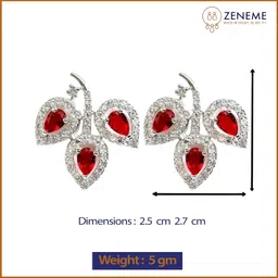 zeneme Leaf Shaped Rhodium Plated American Diamond Stud Earring For Women And Girls image 5