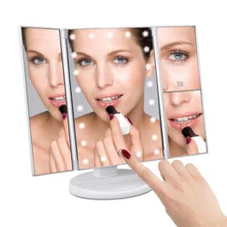 Deweisn Tri-Fold Lighted Vanity Makeup Mirror with 21 LED Lights, Touch Screen and 3X/2X/1X Magnification, Frameless, Tabletop, Modern, Animal Theme, 17x27.5cm image 2