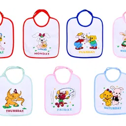 THE LITTLE LOOKERS 7 Day Bibs, Soft Terry Cotton Apron| Feeding and Drooling Bibs for Baby/Apron| Soft Absorbent and Lower Waterproof PVC Layer with Tying Robes (0-24 Months) (Pack of 7) image 1
