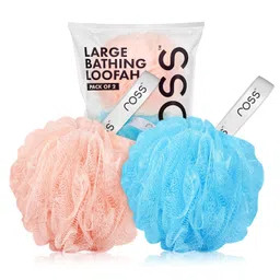 ross Large Bath Loofah Sponge Scrubber Exfoliator for High Lather Cleansing (Peach and Blue) image 1