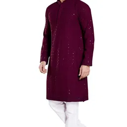 divisive Men's Sequince Embroidered Cotton Blend Only Slim Fit Kurta image 4