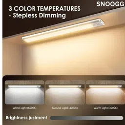 SNOOGG Wireless LED Under Cabinet Lighting – Motion Sensor, 3 Colors, USB Rechargeable, Perfect for Wardrobes, Cupboards, Kitchens, and Stairs, Sleek 20cm Design image 2