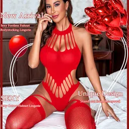 girlfriend Sexy Women's Lingerie Set - Lace Babydoll Outfits 1 Piece Fishnet Bodysuit with Attached Mini Skirt with Stockings image 2