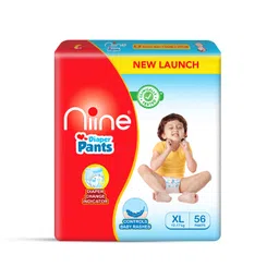 Niine Baby Diaper Pants, Extra Large(XL) Size (12-17 Kg) | 56 Count, Pack of 1| With Diaper Change Indicator| Faster Absorption |Up to 10 Hours Protection| Anti-Rash Diapers image 1
